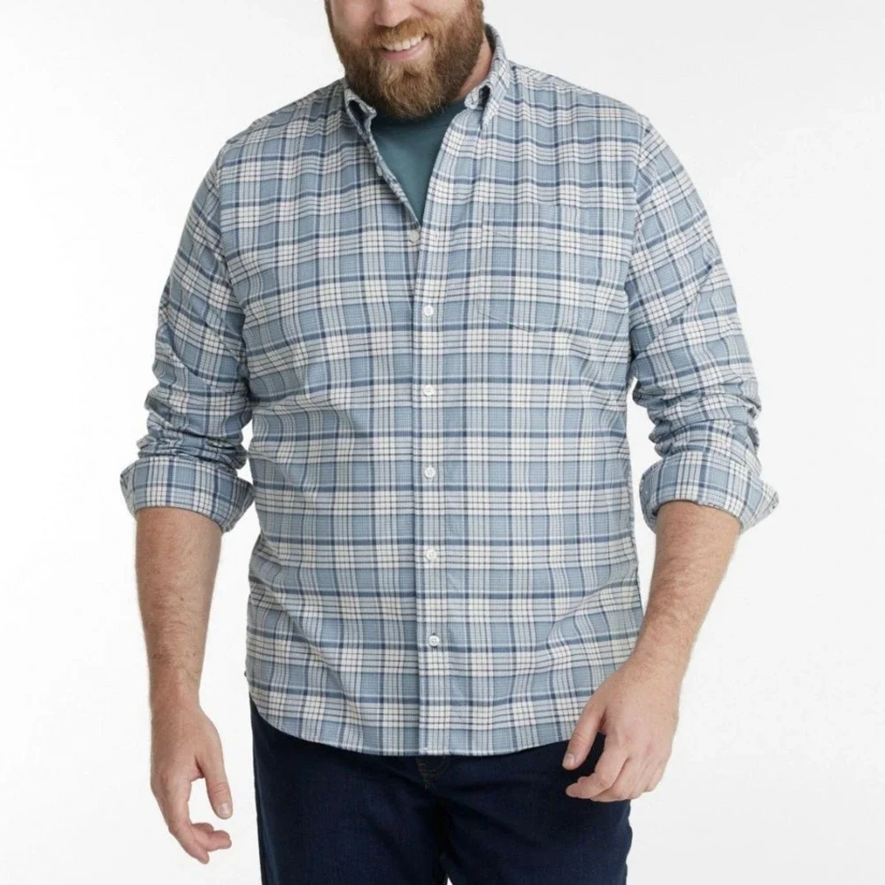 LL Bean Blue Plaid Comfort Stretch Oxford Shirt Slightly‎ Fitted Size 3X New